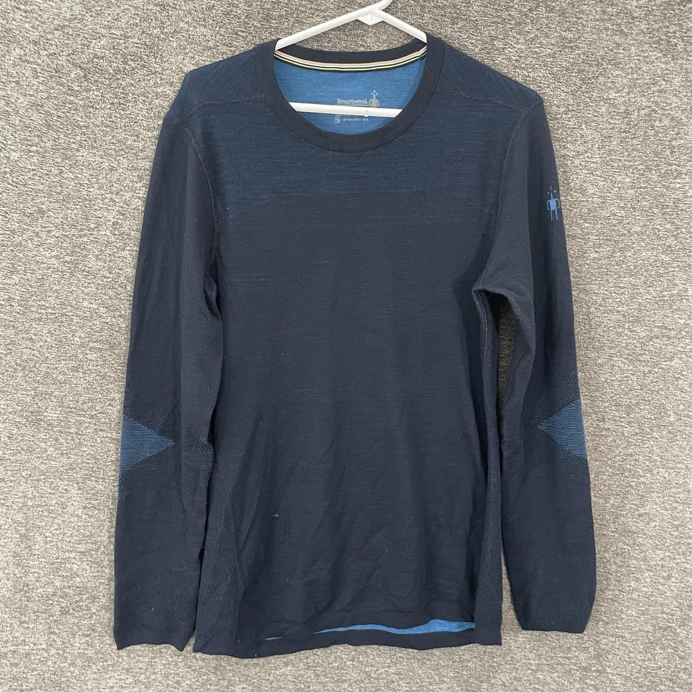 Smartwool Intraknit 200 Shirt Mens M Blue Merino Wool Long Sleeve Base Layer